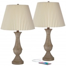 regency-hill-avery-traditional-natural-cottage-touch-table-lamps-set-of-2-with-usb-charging-port-25-high-faux-wood-led-ivory-linen-knife-pleat-shade-for-be-1